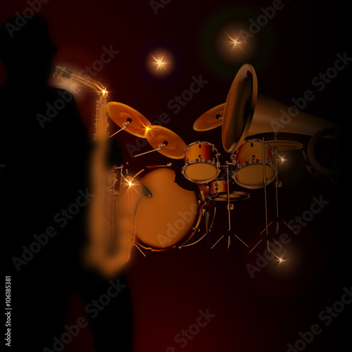 saxophonist on a dark background with lights