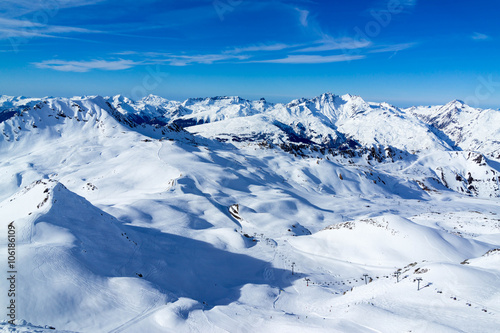 View of mountain tops. Ski resort of Paradiski, France photo