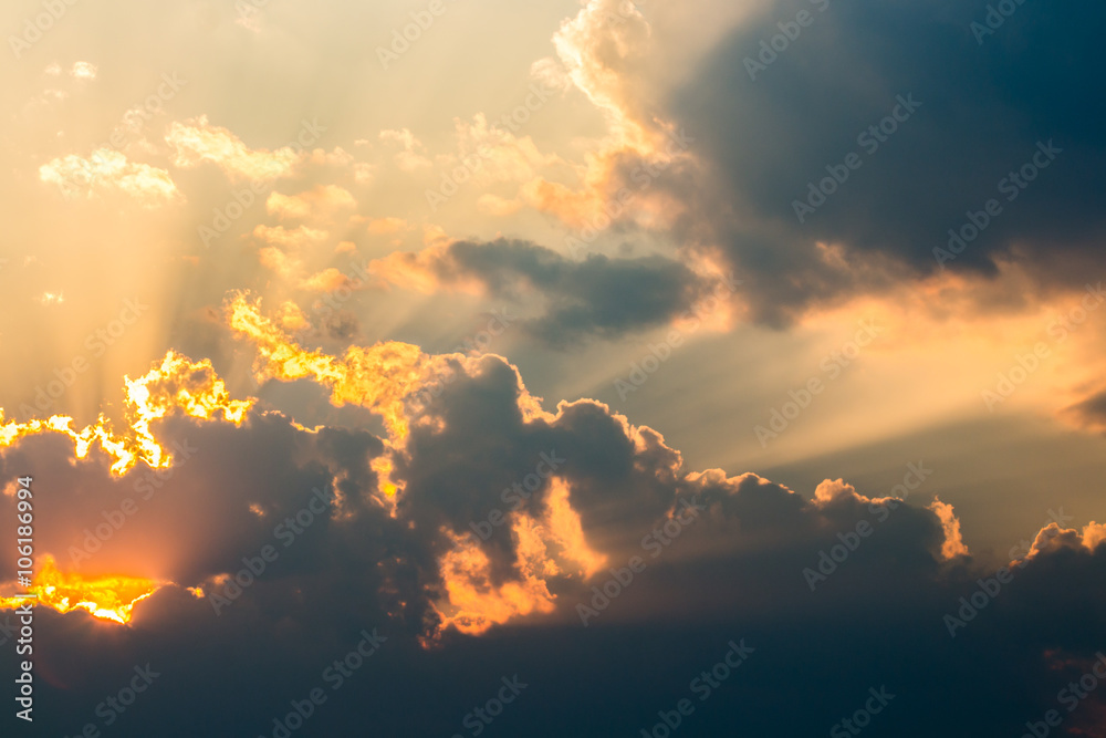 colorful dramatic sky with cloud at sunset