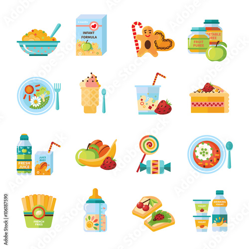 Infant Baby Food Flat Icons Set 