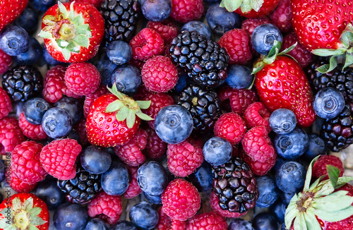 Group of blueberries  raspberries  blackberries and strawberries