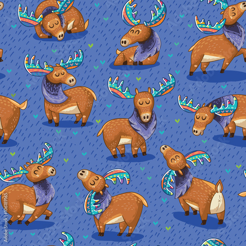 Seamless pattern with hand drawn elks photo