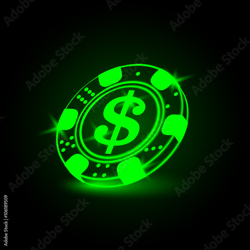 Neon poker chip with a dollar sign