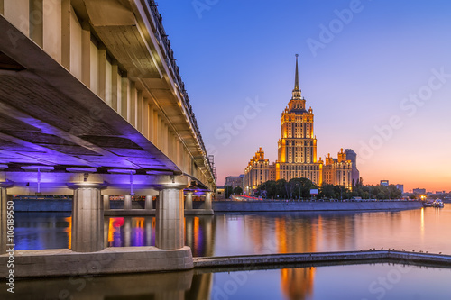 Juicy sunset at hotel Ukraine in Moscow night 