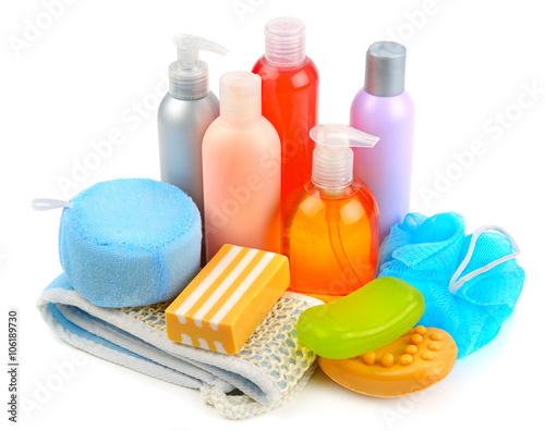 Photography soaps and sponge isolated on white background
