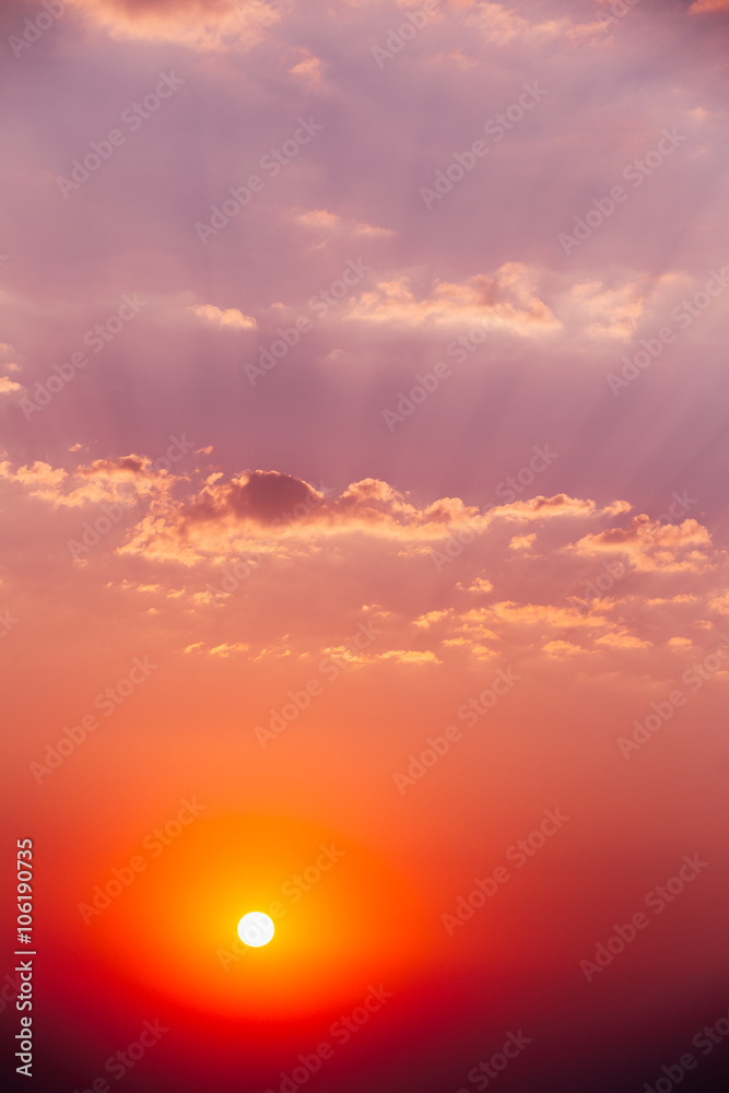 Beautiful Sunset Sunrise Background. Yellow, Orange And Purple C