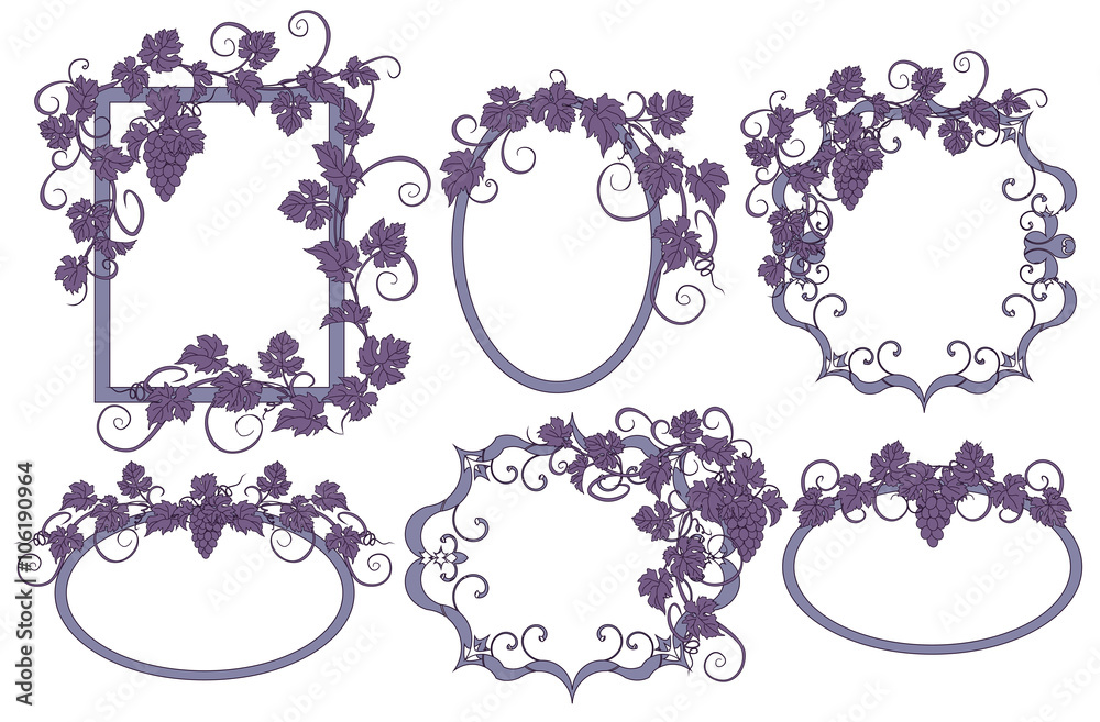 Background for text with vines and bunches of grapes.
