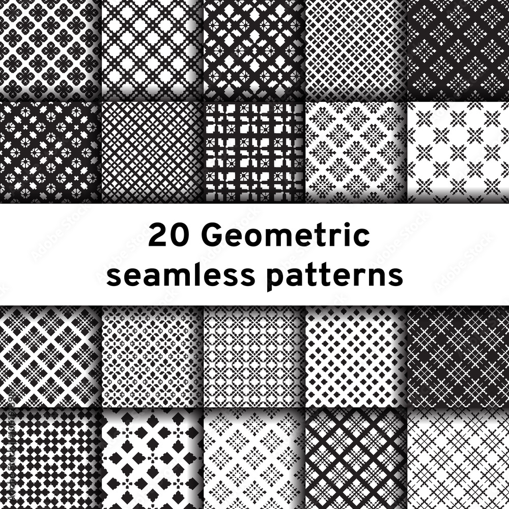 Set of 20 monochrome seamless patterns