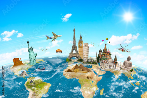Famous monuments of the world surrounding planet Earth