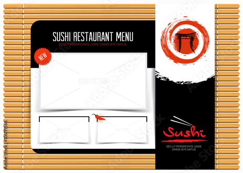 Restaurant cafe menu on bamboo mat. template design. Japanese menu background. Vector illustration.