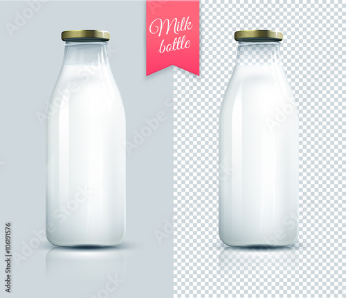 Traditional glass milk bottle. Bottle of milk isolated.