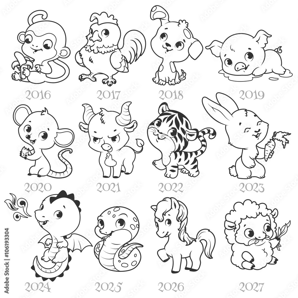 Set of zodiac signs in cartoon style.