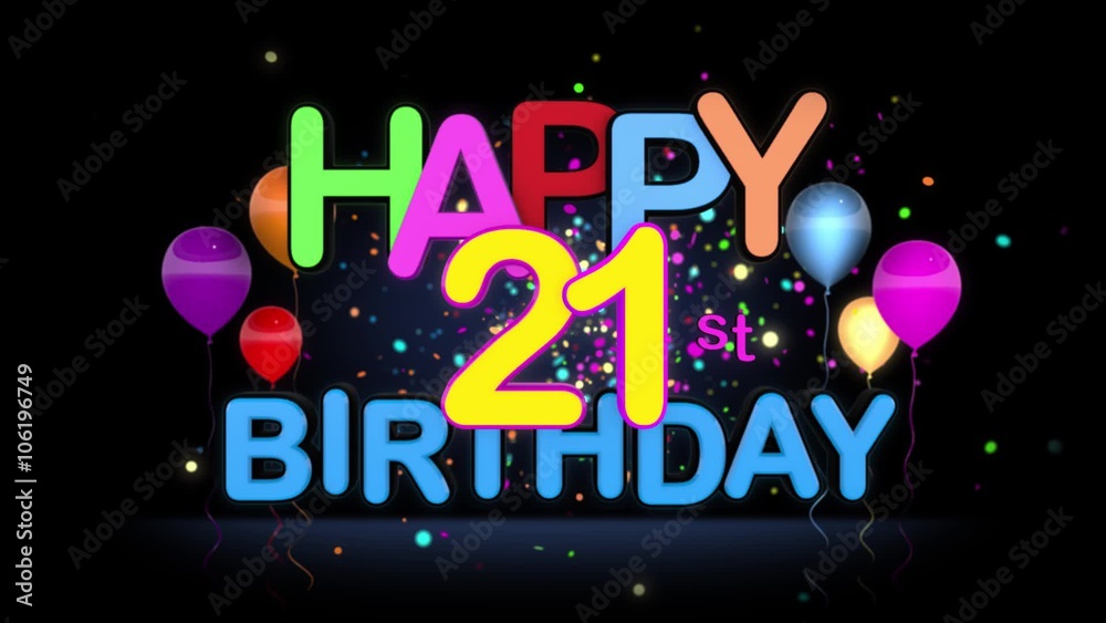 Happy 21st Birthday Title seamless looping Animation for