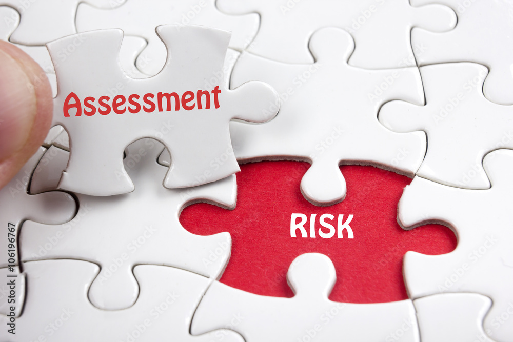 Risk Assessment. Missing jigsaw puzzle pieces with text. Risk Assessment. Missing jigsaw puzzle pieces with text.