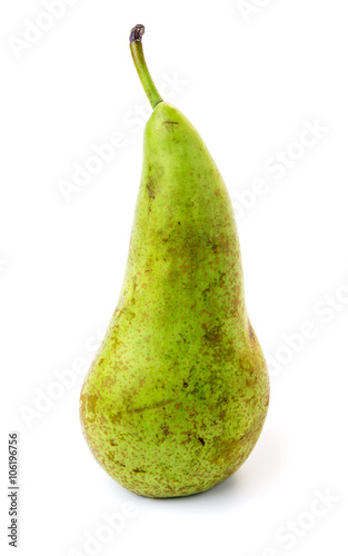 One green organic pear isolated on white background