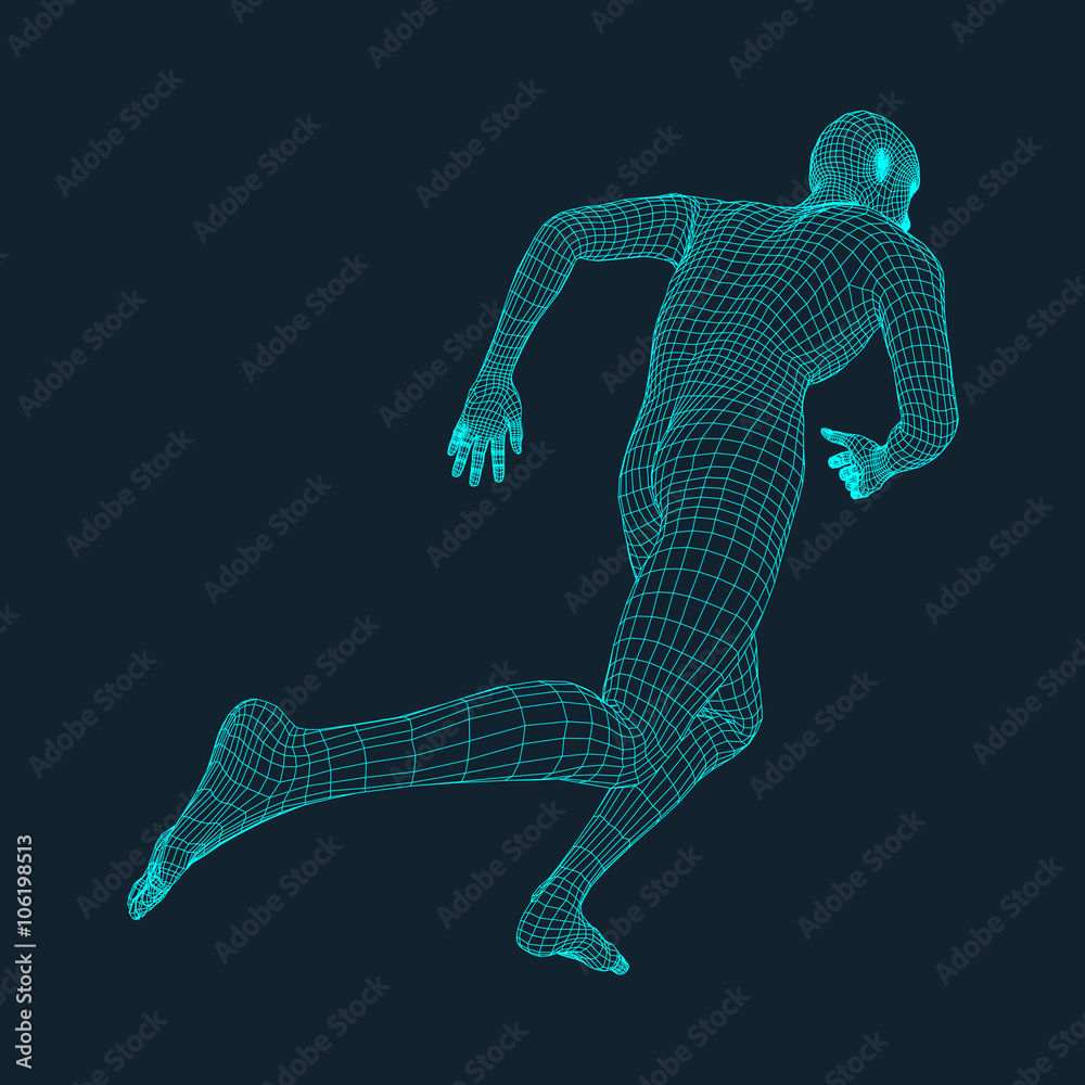 Running Man. Polygonal Design. 3D Model of Man. Geometric Design. Business, Science and Technology Vector Illustration. 3d Polygonal Covering Skin. Human Polygon Body. Human Body Wire Model. Running Man. Polygonal Design. 3D Model of Man. Geometric Design. Business, Science and Technology Vector Illustration. 3d Polygonal Covering Skin. Human Polygon Body. Human Body Wire Model.