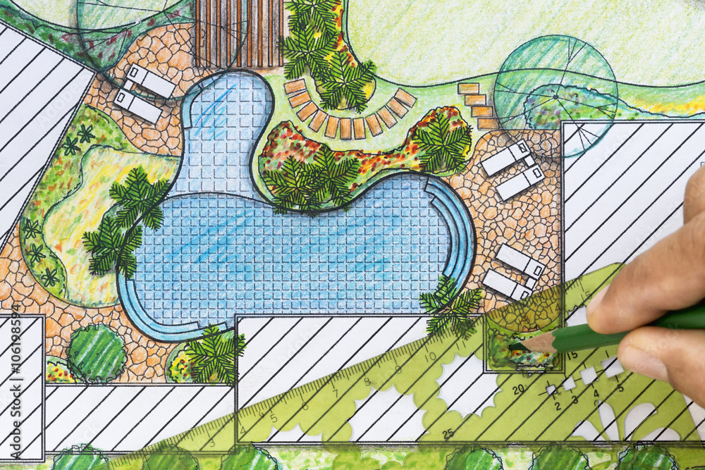 Obraz premium Landscape architect design backyard plan for villa