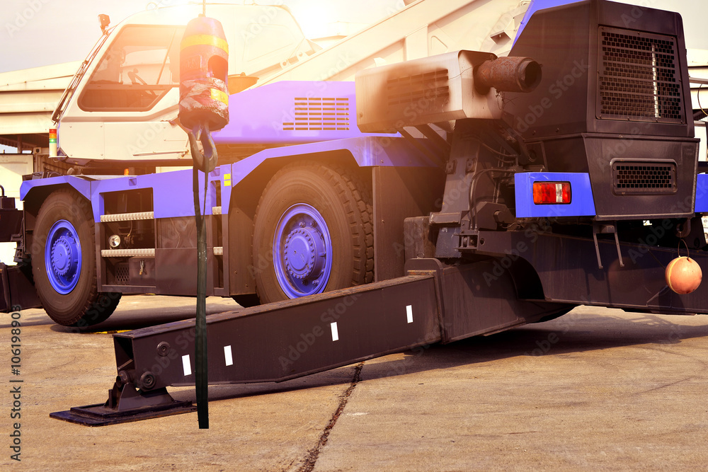 crane truck outrigger stabilizing legs extended. pump truck outrigger Heavy duty steel crane