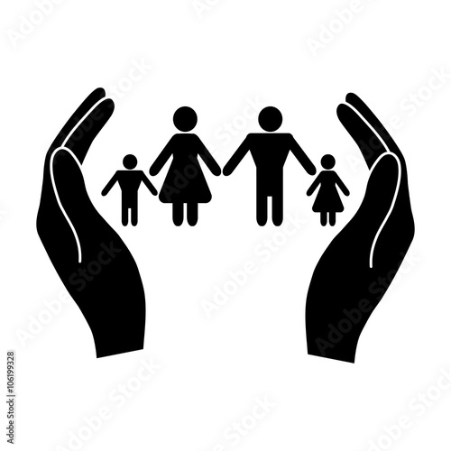 Hands holding a symbol of family. Family protect icon.