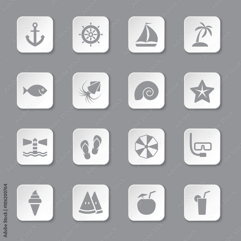 gray flat beach and summer icon set on rounded rectangle button for web design, user interface (UI), infographic and mobile application (apps) gray flat beach and summer icon set on rounded rectangle button for web design, user interface (UI), infographic and mobile application (apps)