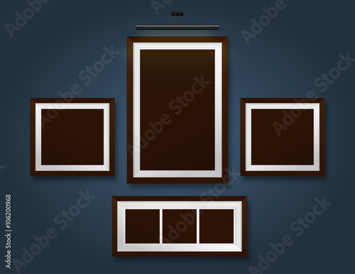 Vector empty frame to the wall with lights