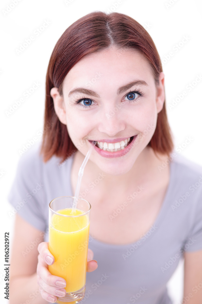  happy woman hold orange juice