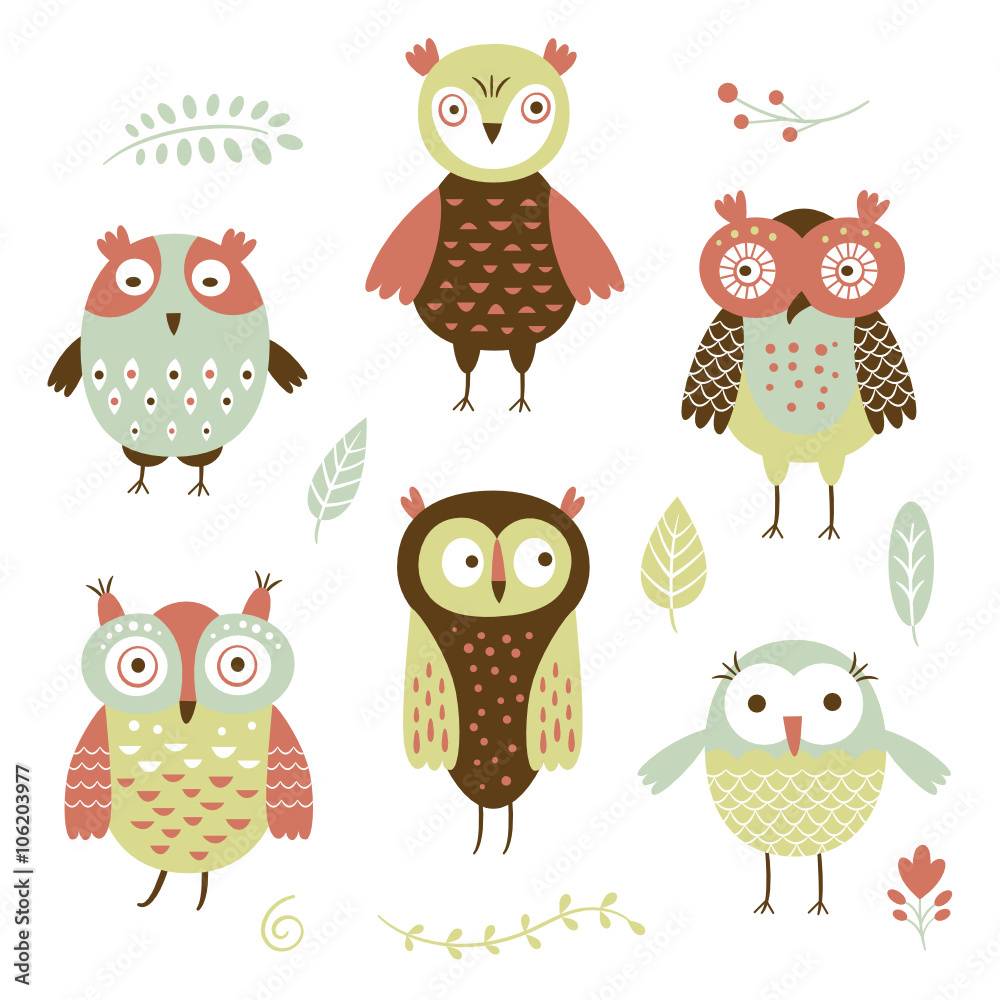 owls, flat style vector illustration