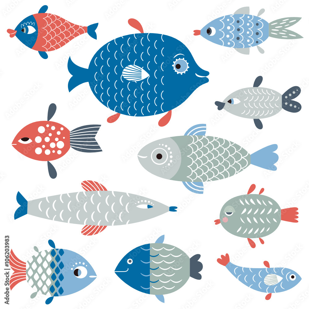 set of fish art, flat style vector illustration

