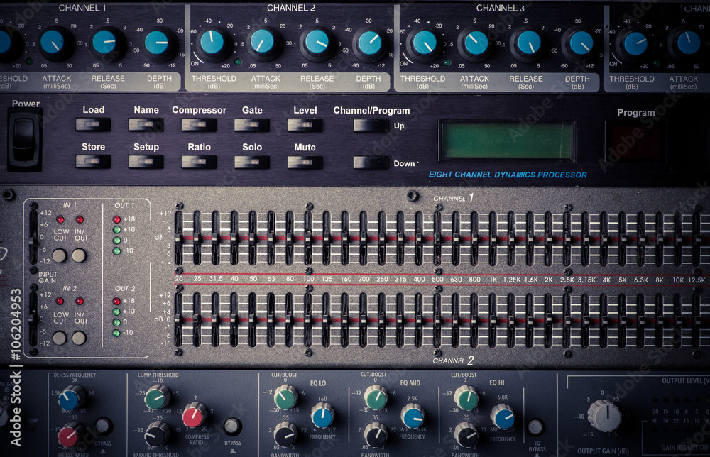 Buttons in sound studio Buttons in sound studio