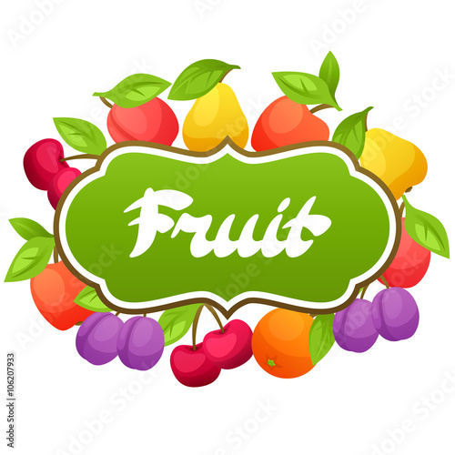 Background design with stylized fresh ripe fruits
