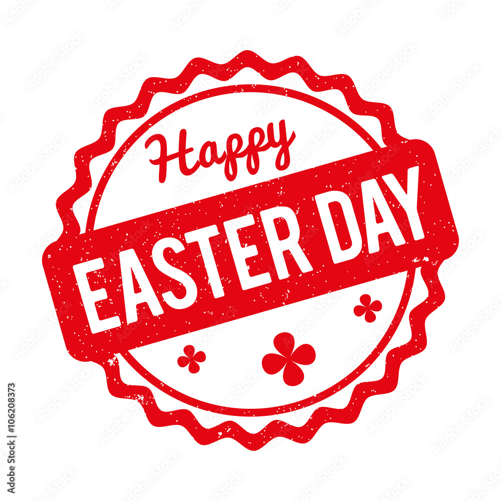Happy Easter Day rubber stamp red on a white background.