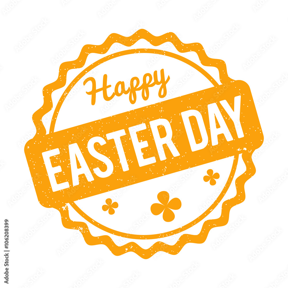 Happy Easter Day rubber stamp yellow on a white background.