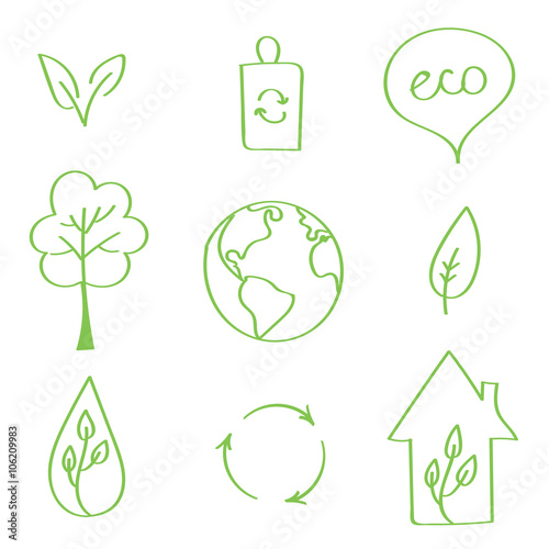 Set of hand-drawn vector eco doodles. Earth day doodles.