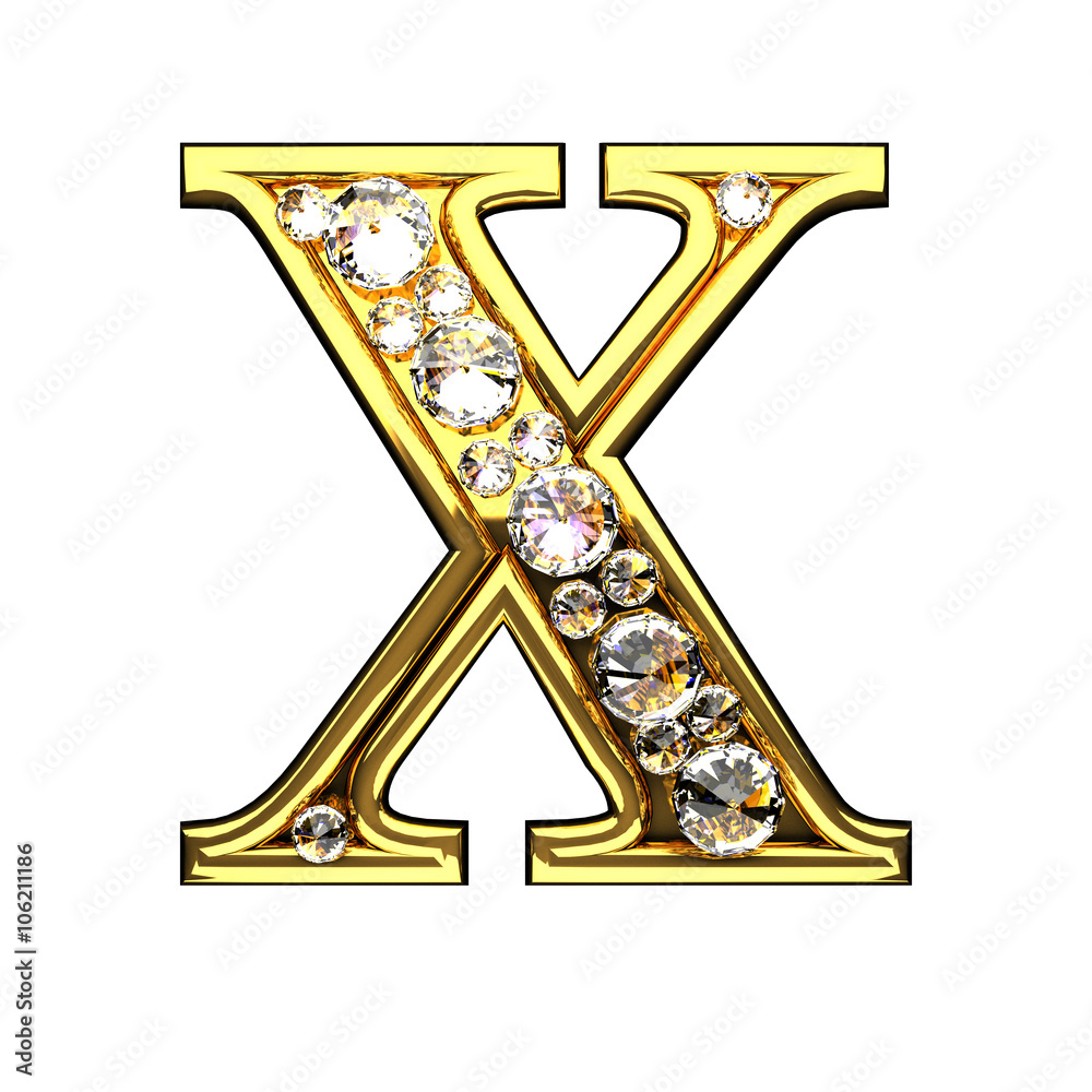 x isolated golden letters with diamonds on white x isolated golden letters with diamonds on white