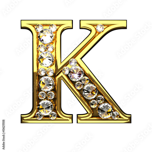 k isolated golden letters with diamonds on white