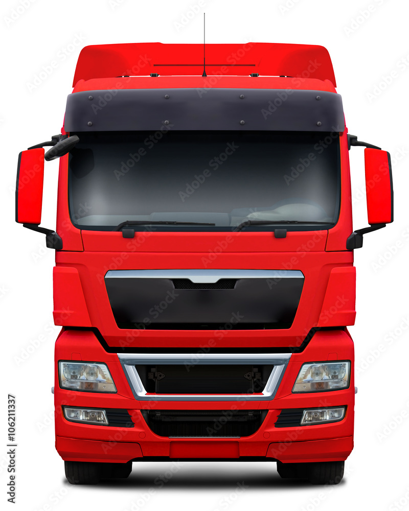 Red MAN truck front view isolated on white background. StockFoto