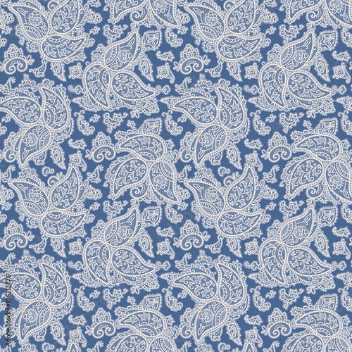 Seamless Paisley Pattern.
Hand drawn seamlessly repeating ornamental wallpaper or textile pattern with Paisley motives in vector format.
