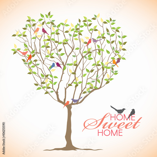 Home sweet Home - Bird and Heart tree vector design