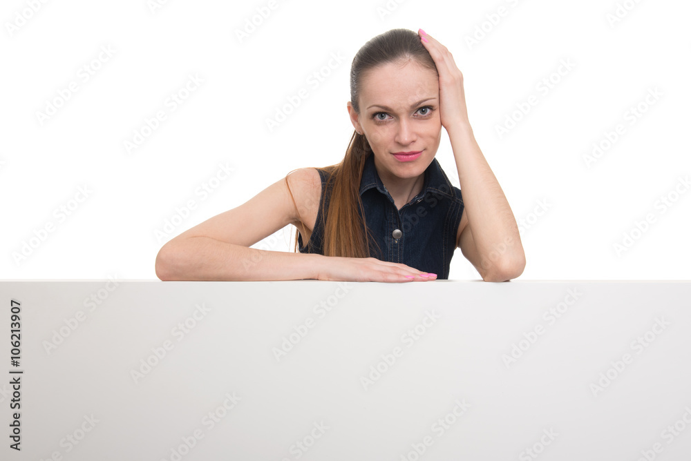 Smile woman portrait with blank white board Smile woman portrait with blank white board