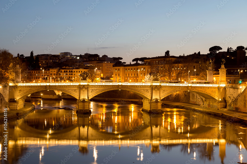 Rome at night, seen from Ponte Umberto bridge