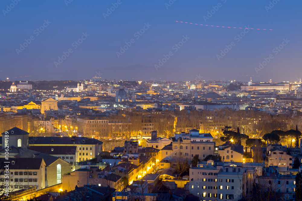 View of Rome, taken from gianicolo hill, at night