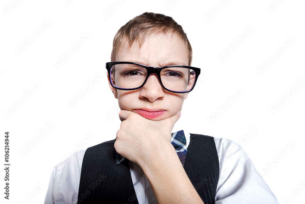 Stylish schoolboy closeup portrait