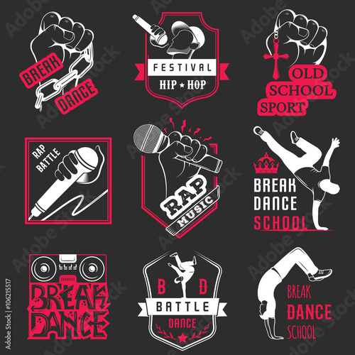 Vector Set of Badges, Logos and Sign Break Dance