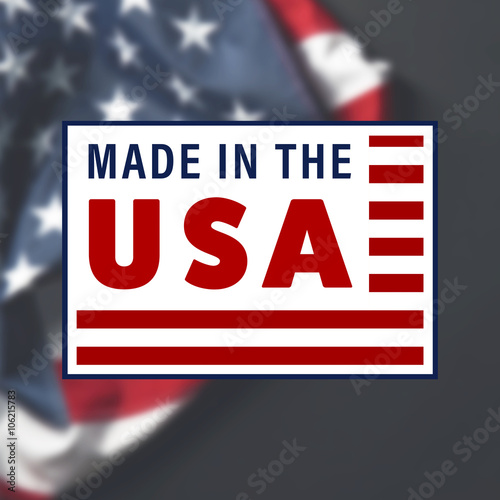 Made in the USA sign on USA flag background