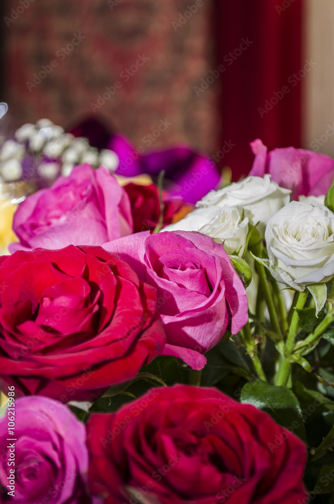 Beautiful gift bouquet of pink, red and white roses Beautiful gift bouquet of pink, red and white roses
