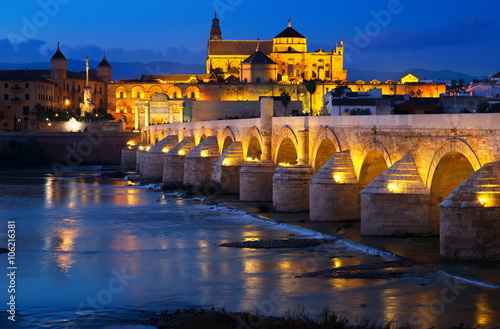  Cordoba with Roman bridge and Mosque-cathedral in night