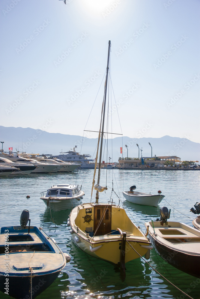 Fototapeta premium View on the pier with boats in Budva.