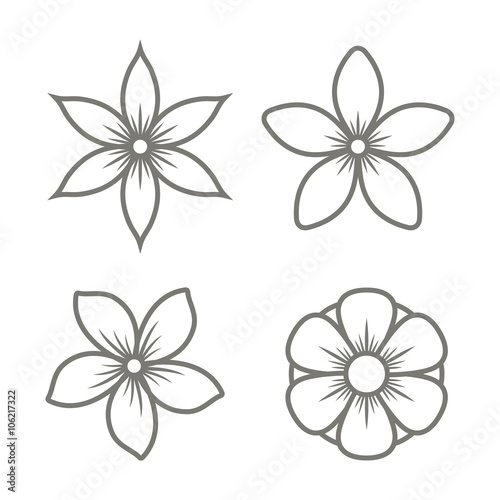 Jasmine Flower Icons Set on White Background. Vector