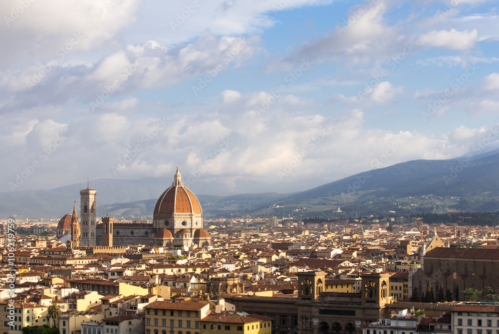 Florence, Italy and Cathedral under a Dramatic Sky
