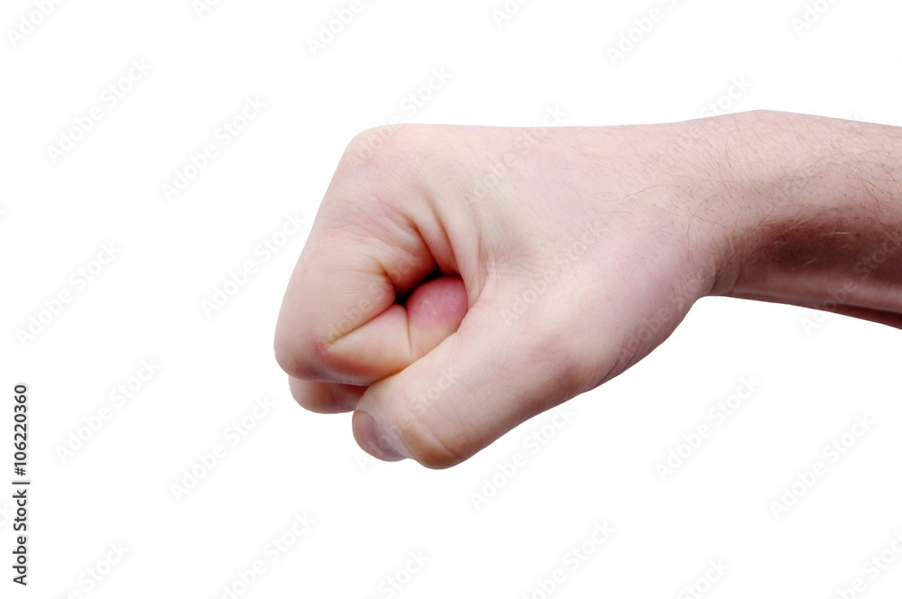 Image of male showing fist. Man hand sign isolated on white background Image of male showing fist. Man hand sign isolated on white background